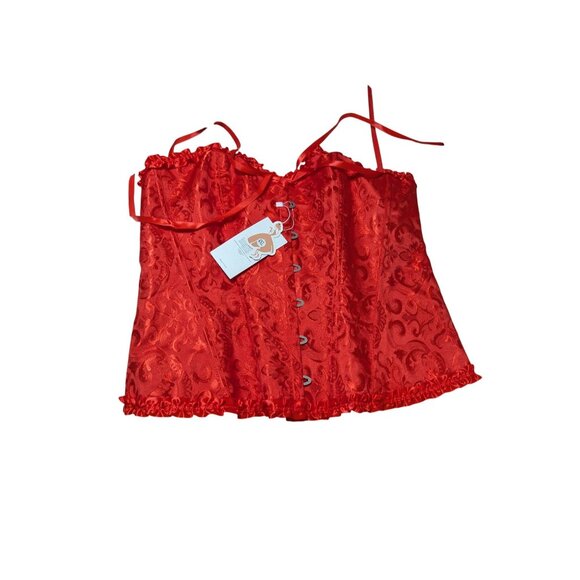 Red Lace-Up Corset Top With Ruffles & Front Buttons EVAbaby Size 4XL - Picture 4 of 7
